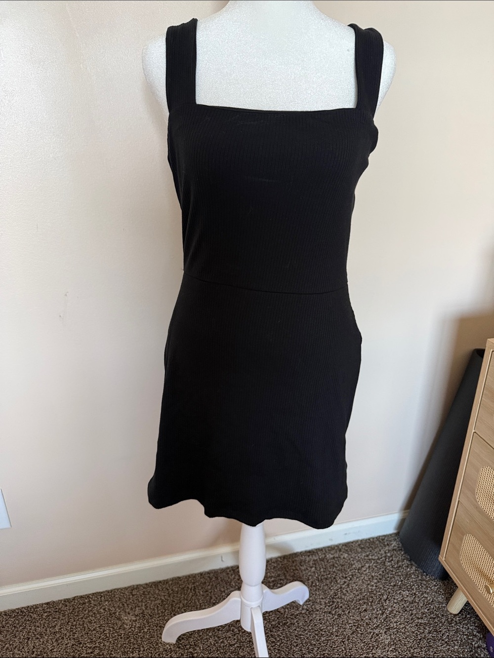 PINK Victoria’s Secret Black Ribbed Skort Dress Romper w/ Pockets